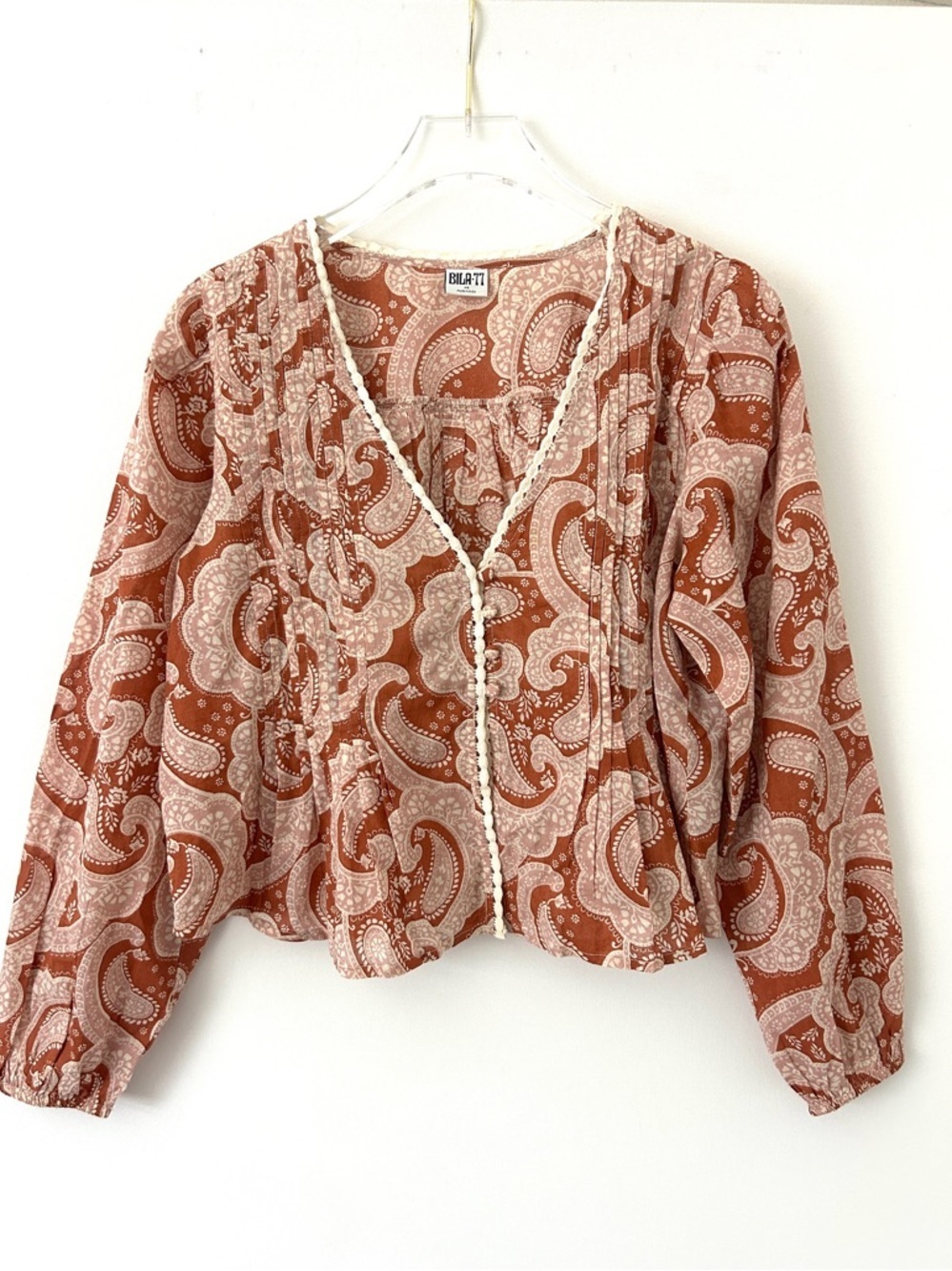 BILA77 Boho Romantic Blouse Top Festival Western Prairie Clay Terracotta Size XS - Picture 2 of 14